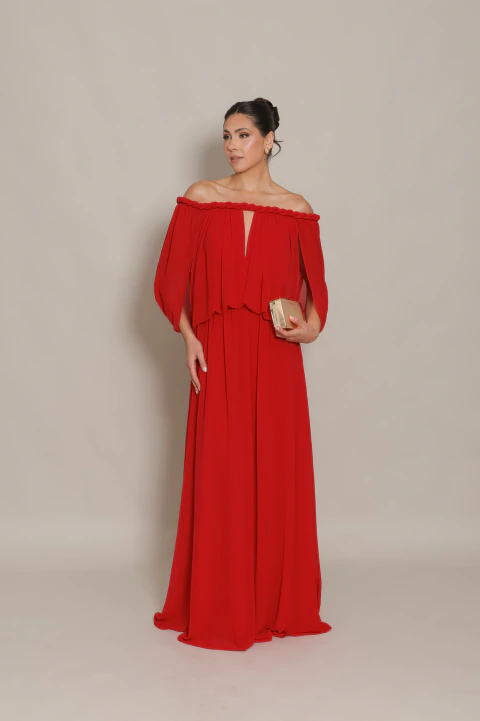 Vestido Longo Vermelho Ombro a Ombro Eloá