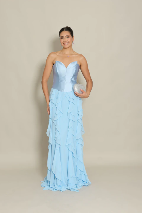 Vestido Longo Tomara que Caia Azul Serenity Heloisa