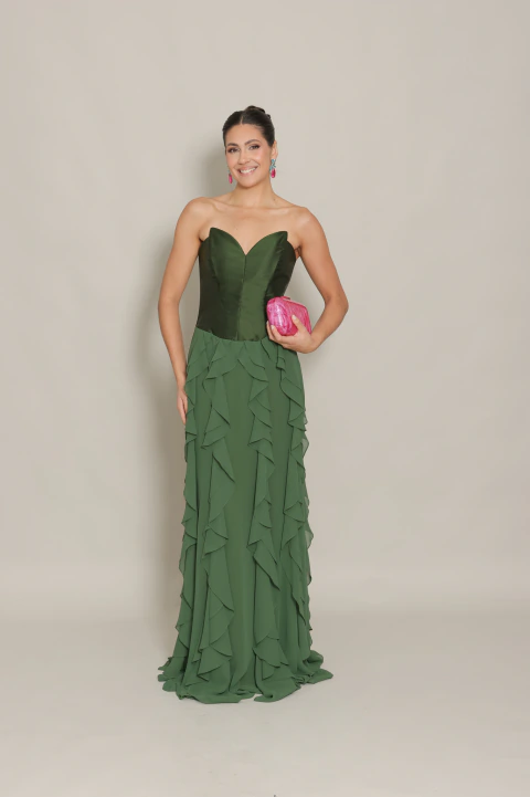 Vestido Longo Tomara que Caia Verde Oliva Heloisa