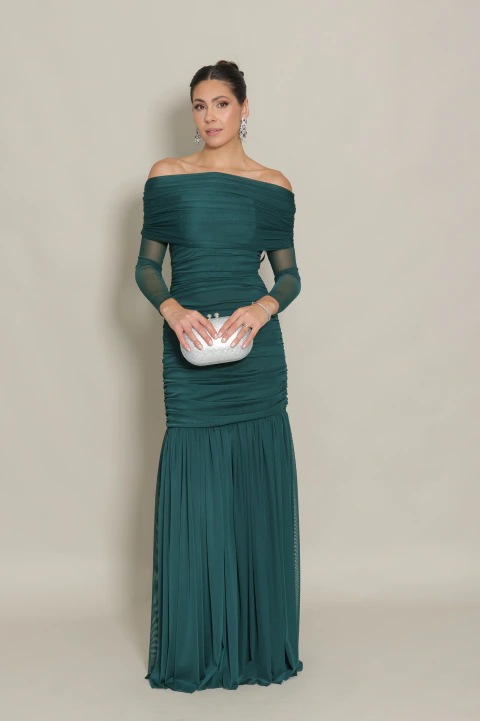 Vestido Longo Ombro á Ombro Verde Esmeralda Raissa