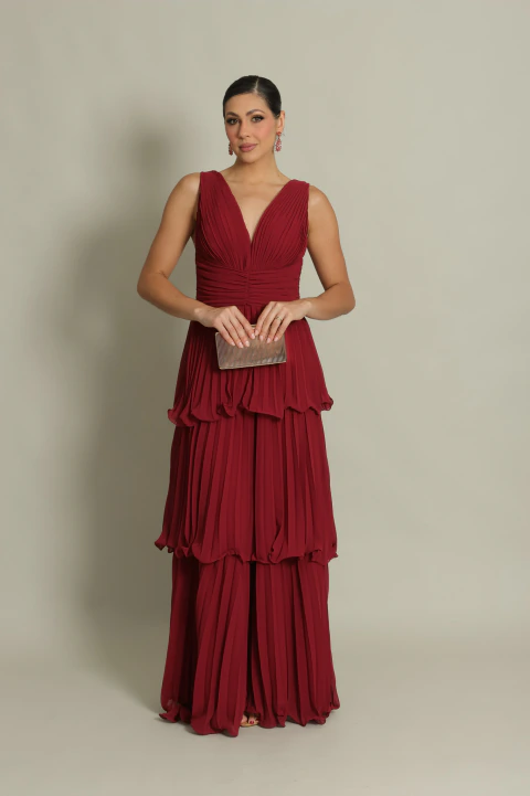 Vestido de Festa Plissado Marsala Serena