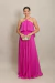 Vestido Longo Plissado Frente Única Glória Pink na internet