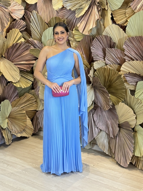 Vestido Longo com um ombro só Azul Serenity Tuane