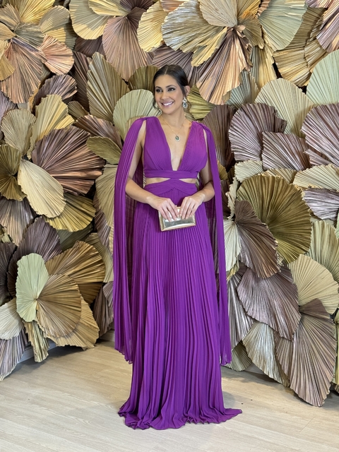 Vestido Longo com Capa Valentina Uva/Fúcsia
