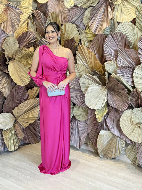 Vestido Longo Um Ombro só Pink Vic - Emporium Carolina