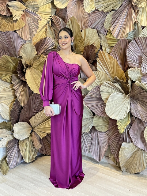 Vestido Longo Um Ombro só Fúcsia Vic