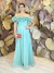 Vestido Longo em Tule tomara que caia Verde Água/Tiffany Gisela
