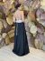 Vestido Longo em Tafetá Preto e Branco Angela - Emporium Carolina