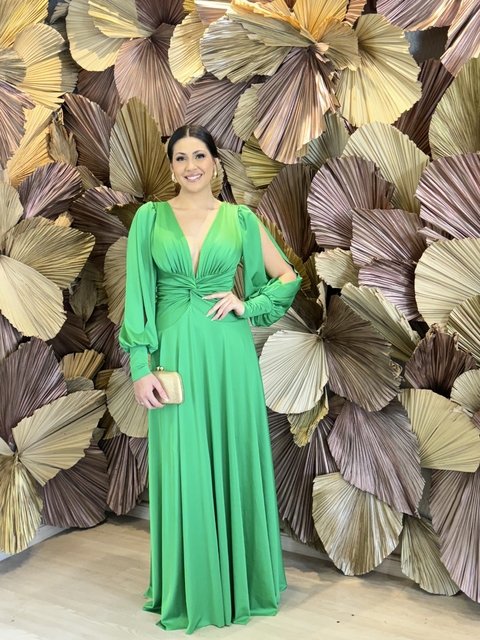 Vestido Longo com Mangas Longas Verde Gaia