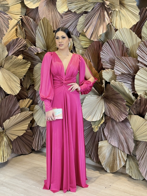 Vestido Longo com Mangas Longas Pink Gaia