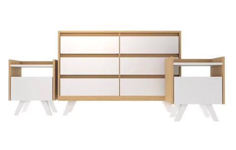 Cómoda Nórdica 6 Cajones 1,40 mts + 2 Mesas de Luz Nórdica 1 Cajón - comprar online