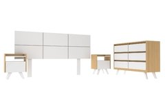 Cómoda Nórdica 6 Cajones 1,20 + 2 Mesas de Luz Nórdica 1 Cajón + Respaldo Exa 1,80