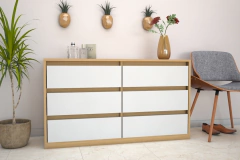 COMBO 3. CÓMODA HANDLE 6 CAJONES 120 + JUEGO DE MESAS DE LUZ LIVIA en internet