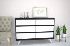 Imagen de Cómoda Nórdica 6 Cajones 1,20 + 2 Mesas de Luz Nórdica 1 Cajón + Respaldo Exa 1,80