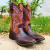 Bota Texana feminina Moiadeiros na cor marrom com detalhes em champagne e bordados coloridos.