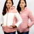 Jaqueta feminina dupla face rosa e branca da marca Sacudido's, com capuz e bolsos, ideal para o inverno.