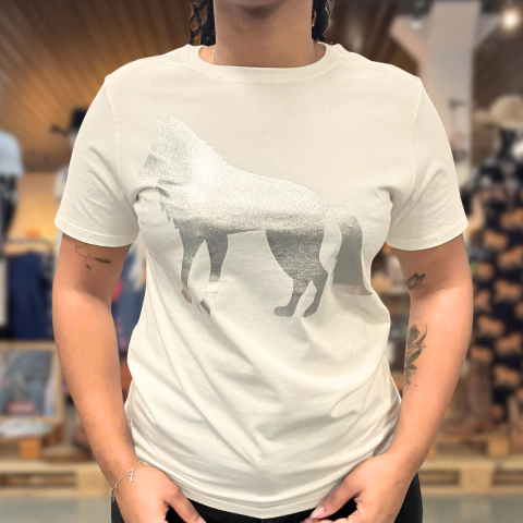 T-Shirt Acostamento Fem Lobo Brilho Off White