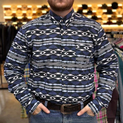 Camisa Masc Holstein M/L Azul/Bege Estampada