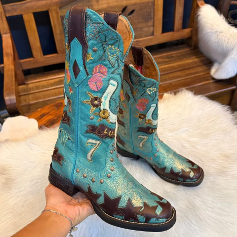 Bota Goyazes Fem Couro Flex Meral Azul 263201