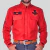 Camisa Country Masculina Radade Riders em tom vermelho, com detalhes em preto e bordados na frente, usada por um homem.