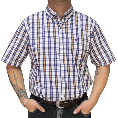 Camisa Masculina Holstein M/C Branca/Azul