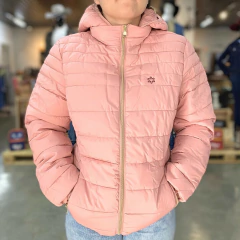 Jaqueta Bobojaco Tuff Puffer na cor rosa, com capuz e zíper, modelagem acolchoada.