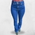 Calça jeans feminina Tassa Stone na cor azul, modelo de cintura alta, vista frontal.