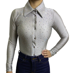 Body Manga Longa Brilho Queen Prata 01