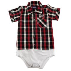 Body Camisa Baby Kenttana Menino - Xadrez Vermelho E Preto