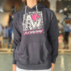 Moletom feminino preto da marca All Western com estampa colorida e capuz.