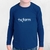 Camiseta infantil de manga longa na cor azul marinho com a logo tx.farm estampada na frente.