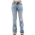 Calça jeans feminina Zenz Western America Las Cruces, com bordados e brilho, em tom claro.