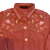 Camisa infantil feminina Country&Cia manga longa cor terracota com bordados de botas, chapéus e ferraduras