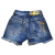 Shorts jeans infantil azul com detalhes dourados nas costas e barra desfiada