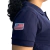 Polo Texas Farm Feminina New Style Cpf011 azul marinho, detalhe de bordado de bandeira dos Estados Unidos na manga, modelo feminino