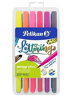 Marcadores Lettering Punta Pincel x 12 de Pelikan (29780)
