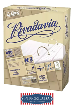 Repuesto Escolar Nº3 RIVADAVIA CLASICO x 480 hojas RAYADAS - 7792216856108