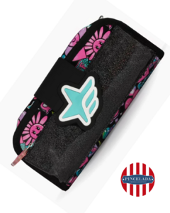 Cartuchera FLOWERS NEGRA desplegable con solapa de FOOTY (025661)