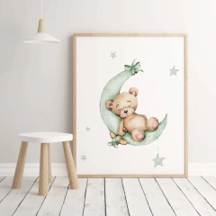 QUADRO UNITÁRIO URSO NA LUA COM DETALHE EM VERDE
