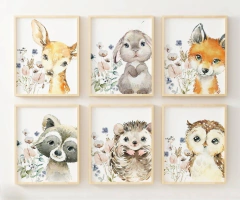 KIT QUADROS ANIMAIS DO BOSQUE AQUARELA MENINA 06