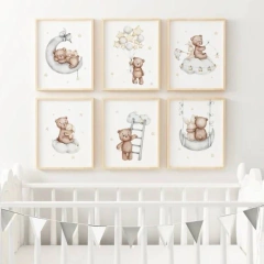 KIT DE QUADROS URSOS AQUARELA NUVENS