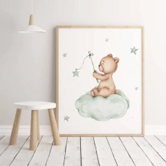 QUADRO UNITÁRIO URSO NA NUVEM COM DETALHE EM VERDE