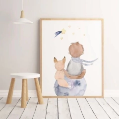 QUADRO UNITÁRIO PEQUENO PRÍNCIPE NA LUA AQUARELA