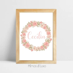 QUADRO UNITÁRIO NOME COM CÍRCULO DE FLORES AQUARELA