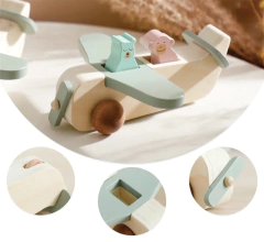 AVIÃO EM MADEIRA TONS SUAVES ACOMPANHA URSINHOS REMOVÍVEIS - loja online