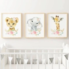 TRIO DE QUADROS SAVANA AQUARELA FLORES 07