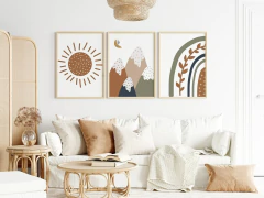 TRIO DE QUADROS BOHO LÚDICO SOL TONS TERROSOS - comprar online