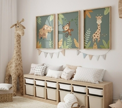 TRIO DE QUADROS SAFARI FUNDO VERDE 2 - comprar online