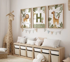 TRIO DE QUADROS SAFARI LÚDICO FOLHAS - comprar online