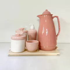 KIT HIGIENE LUXO ROSA ELEGANCE COM GARRAFA LUXO